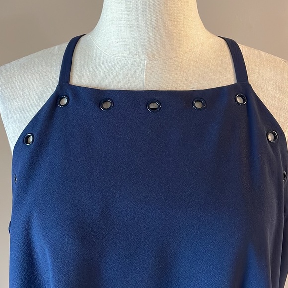 ALFANI navy blue shift dress tank / square neck grommets accents zip back sz 14 - Picture 3 of 10
